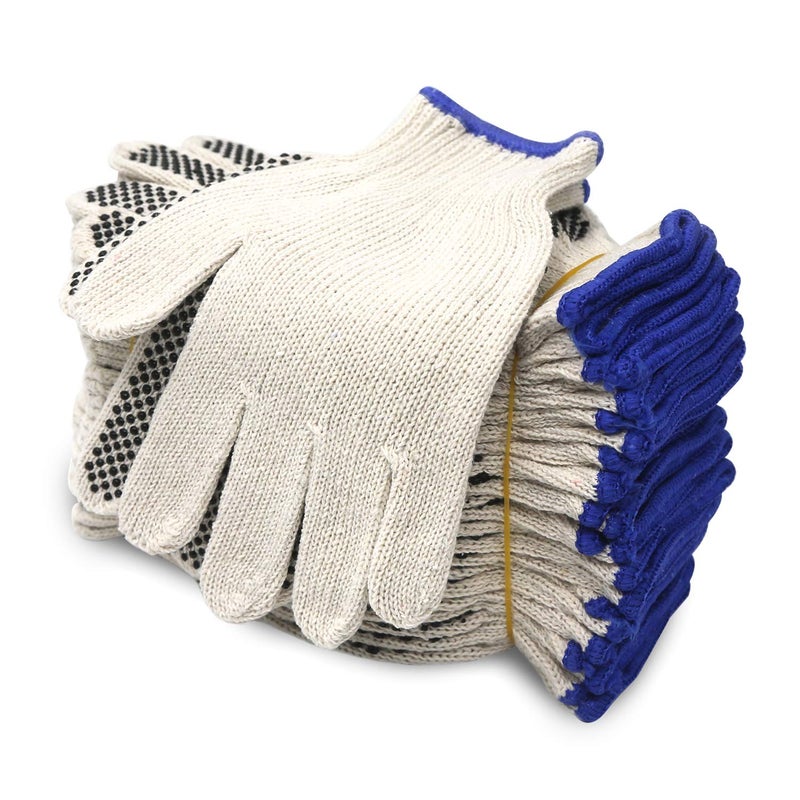Evridwear Cotton Polyester String Knit Shell Safety Protection Work Gloves for Painter Mechanic Industrial Warehouse Gardening Construction Men & Women 12 Pairs, With One Side Dots, M Size - Image 1